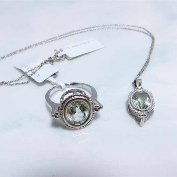 Stunning Clear Blue Aquamarine Ornate Sterling Silver 2 Piece Set NWT 5.70ctw